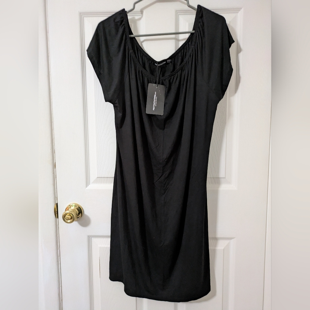 PrettyLittleThing Black Sheath Midi Dress Cowl Neck